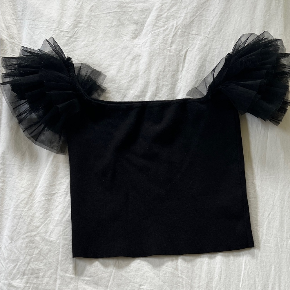 Forever 21 Black Tulle Sleeve Blouse